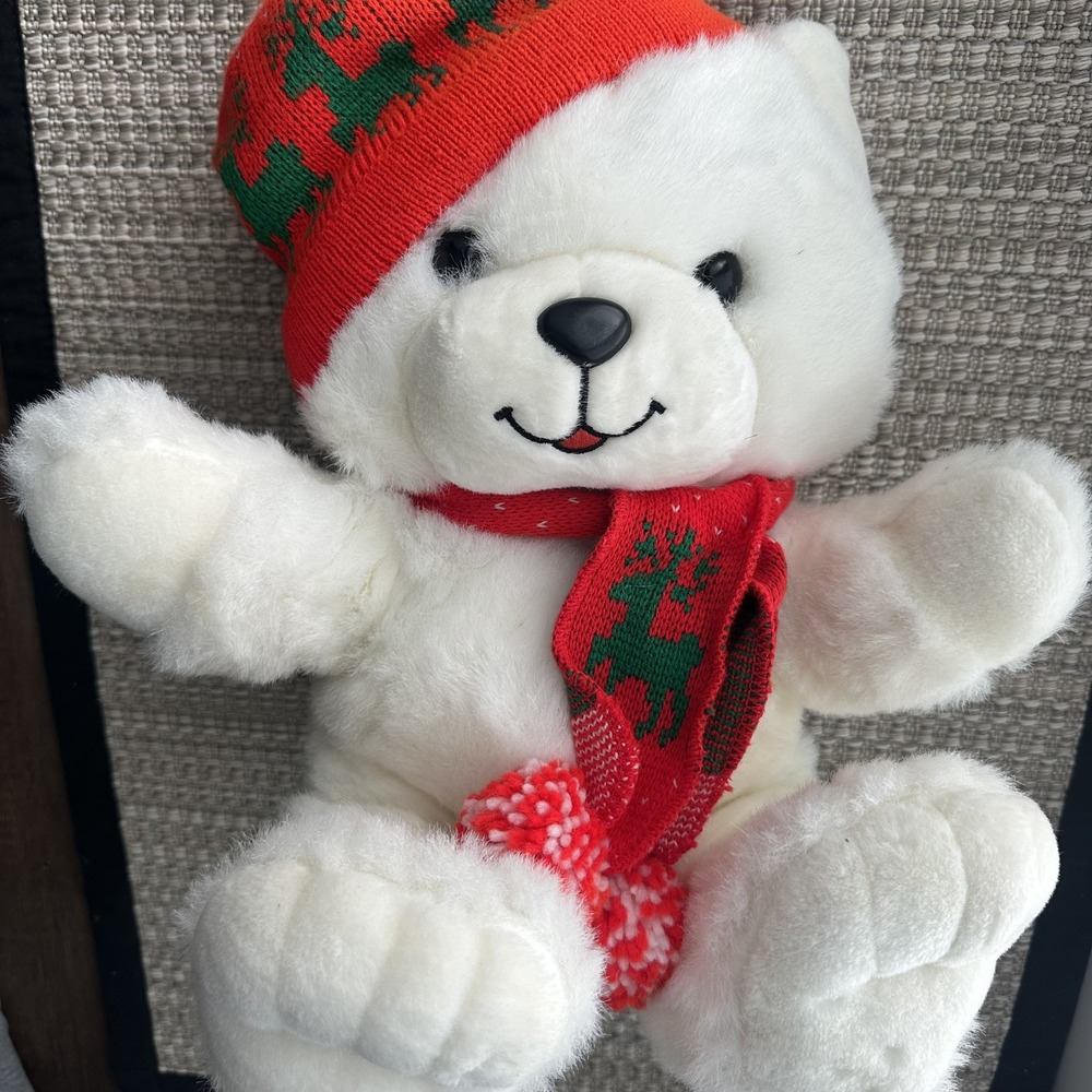 Kmart Dan Dee 1987 Christmas White Teddy Bear Plush Stuffed Vintage